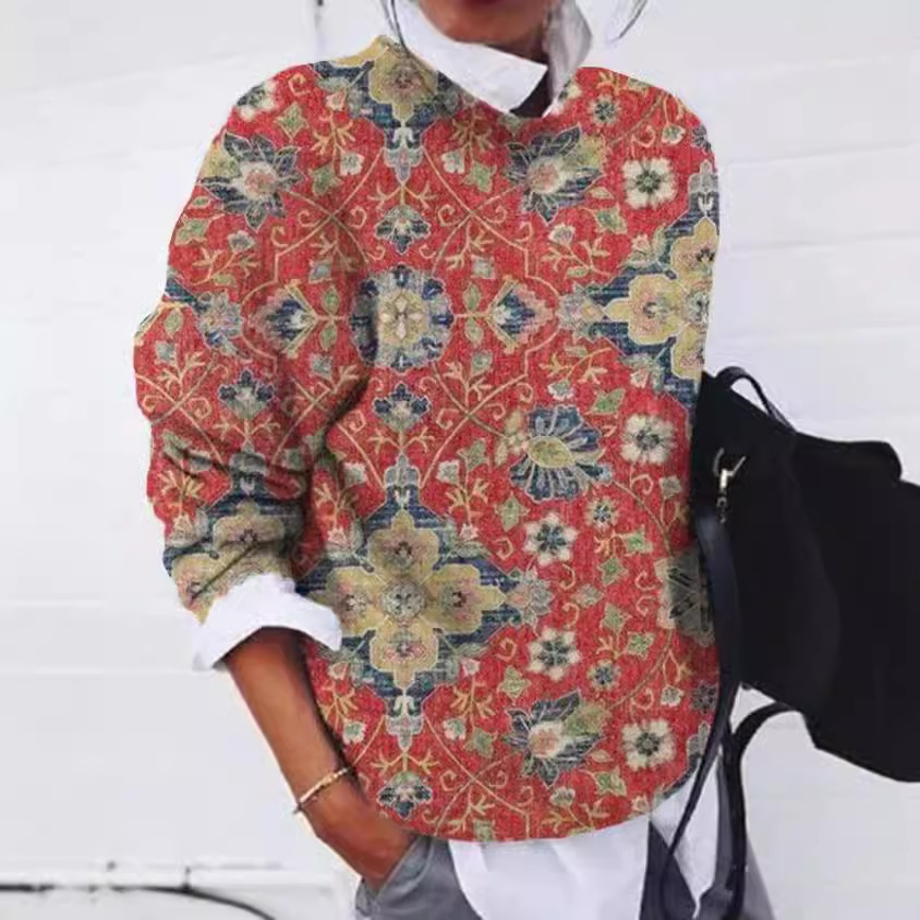 Floral Print Loose Long Sleeve Top