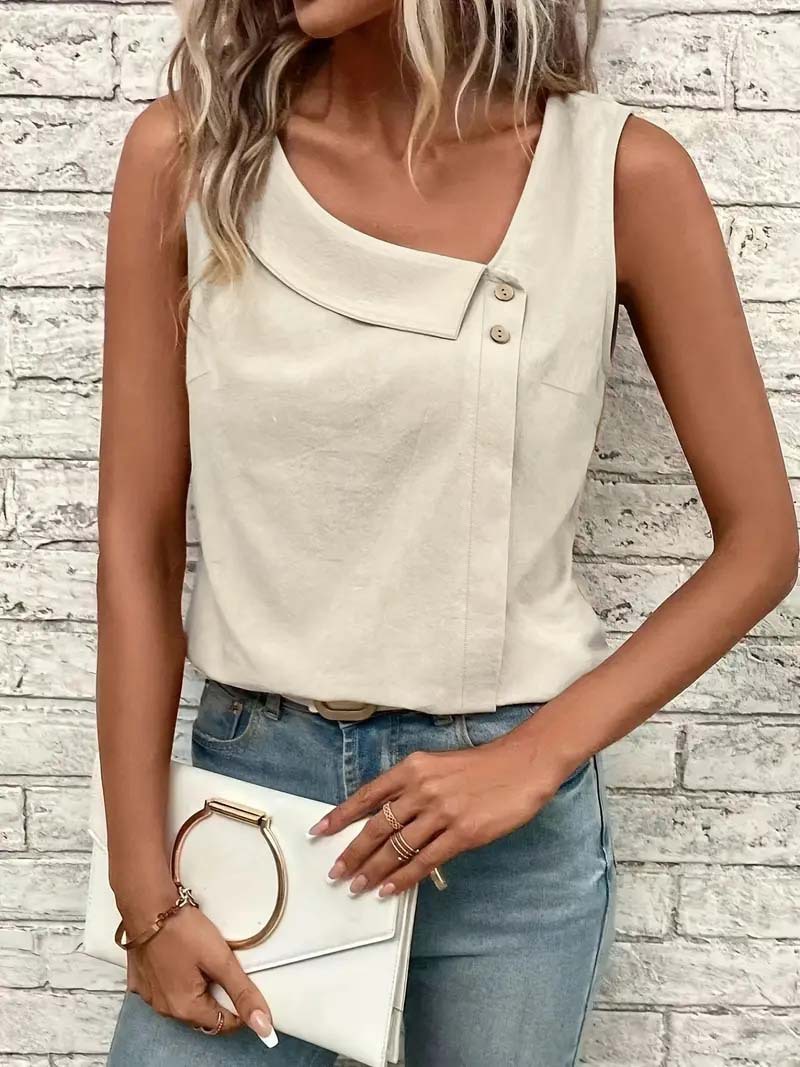 Women's Asymmetric Neck Sleeveless Pullover Top