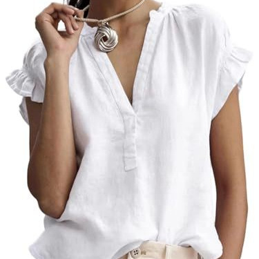 Floral & Solid Print V-Neck Short Sleeve Rolled Cuff Women's T-Shirt