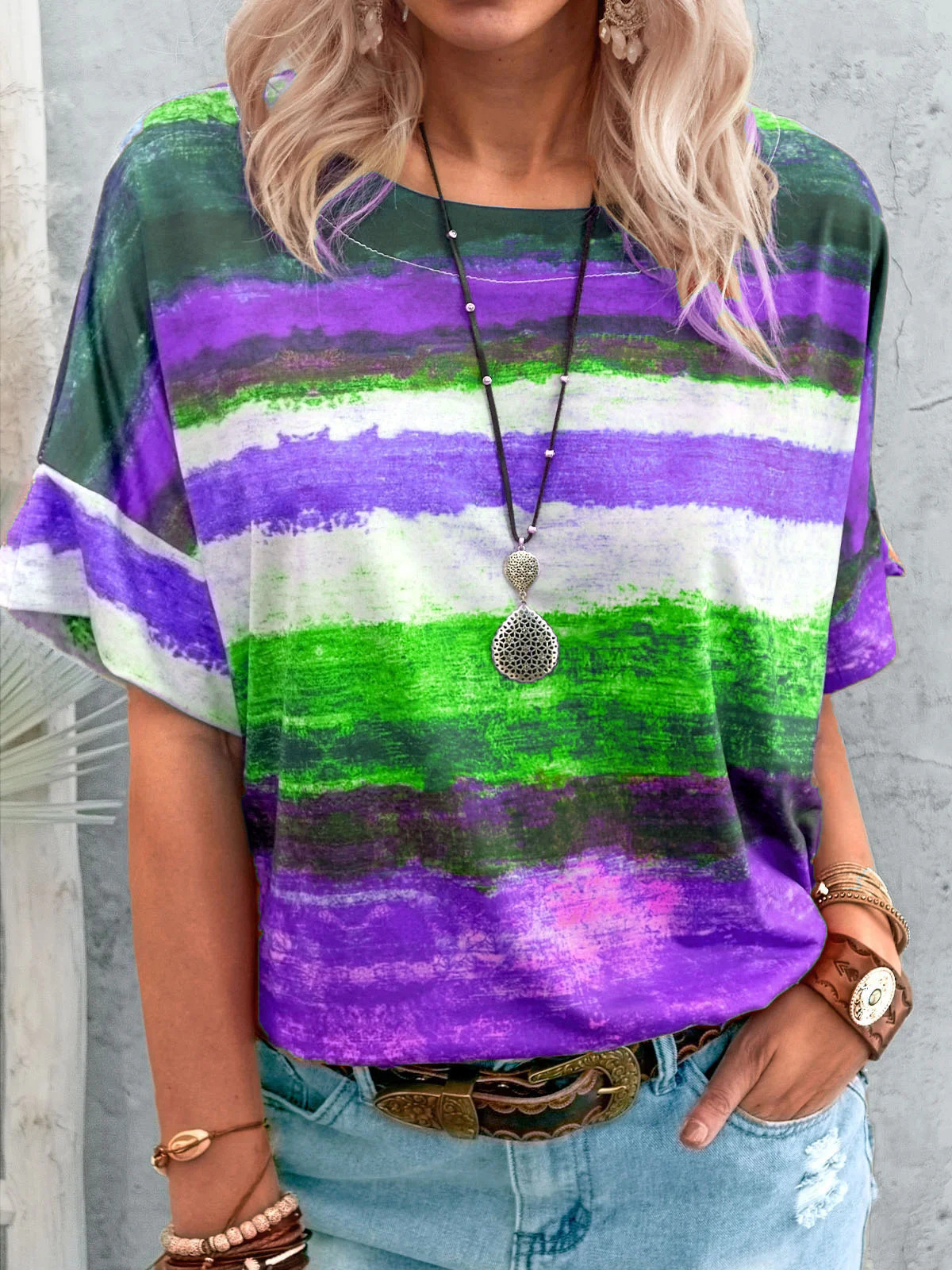 Women's Short Sleeve Gradient Colorblock T-Shirt