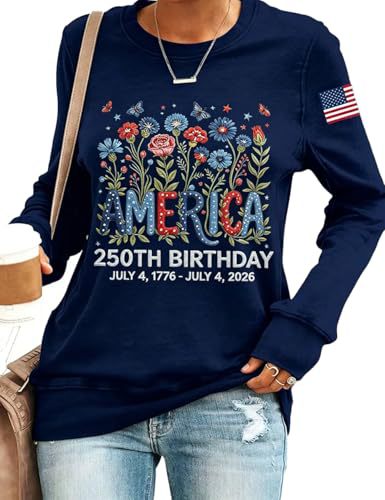 American Flag Letter Floral Print Long Sleeve Women's Top
