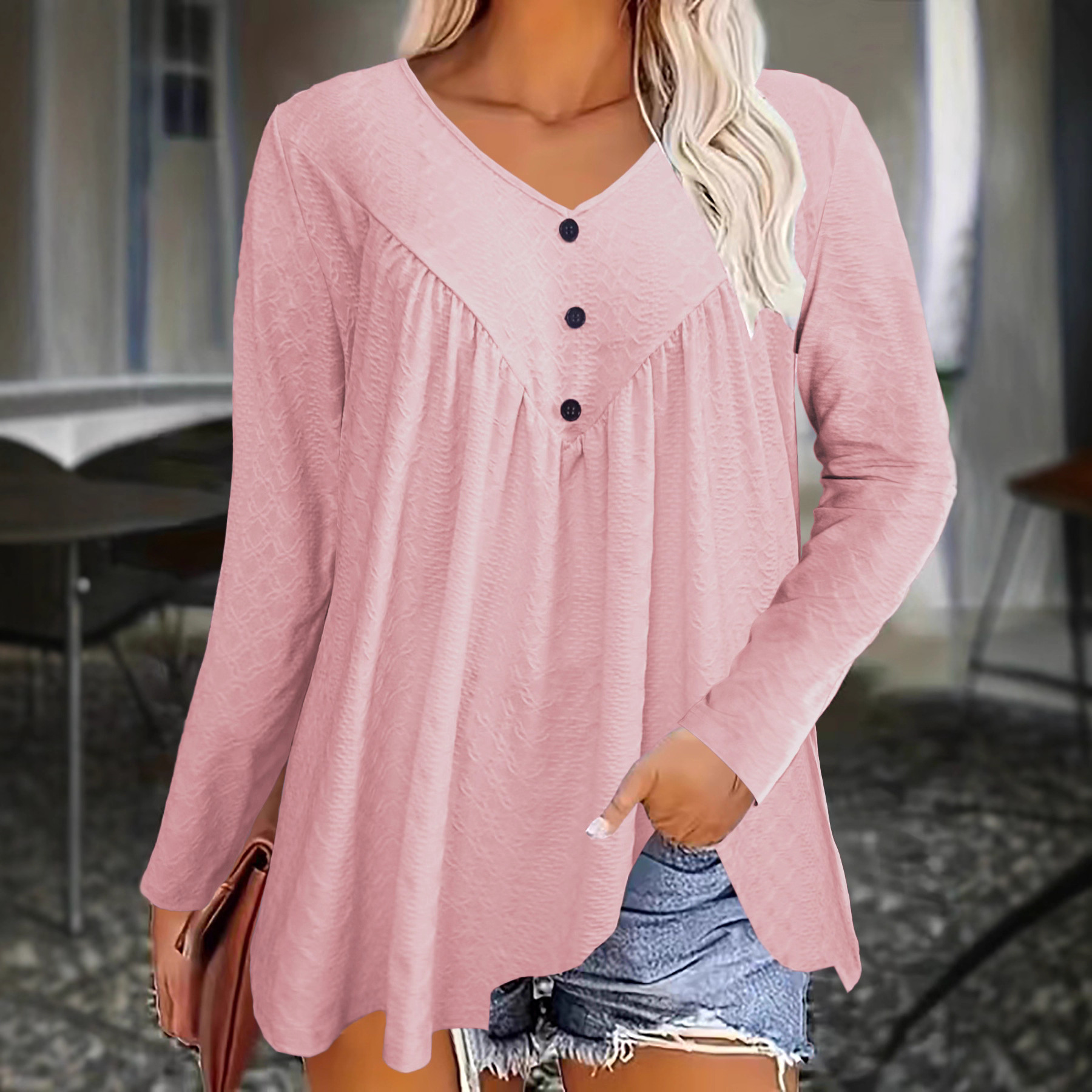 Women's V-Neck Long Sleeve T-Shirt Casual Fall Top