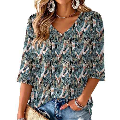 Floral Print V-Neck Half-Sleeve Women's T-Shirt