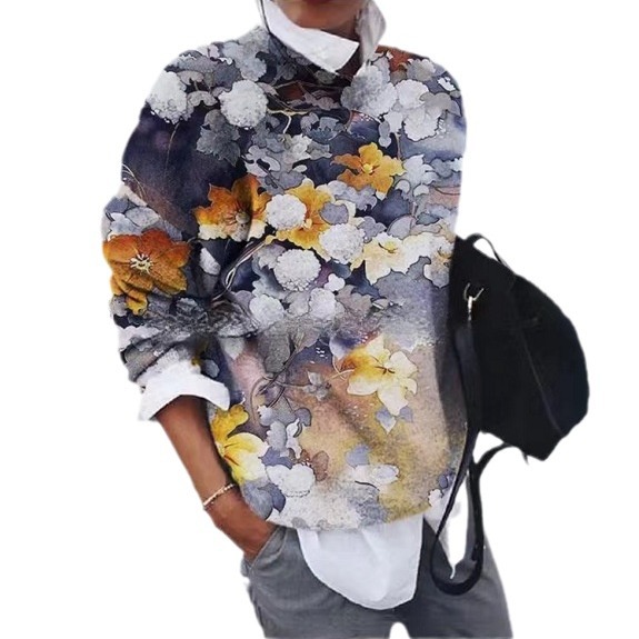 Floral Print Loose Long Sleeve Top