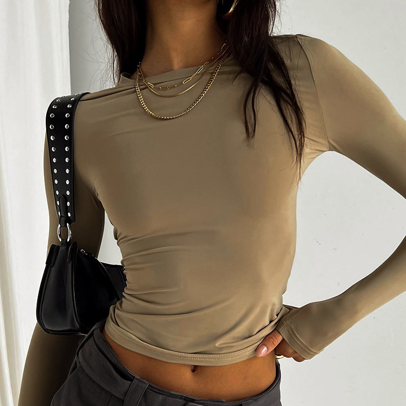 Women's Solid Crewneck Slim Fit Long Sleeve T-Shirt