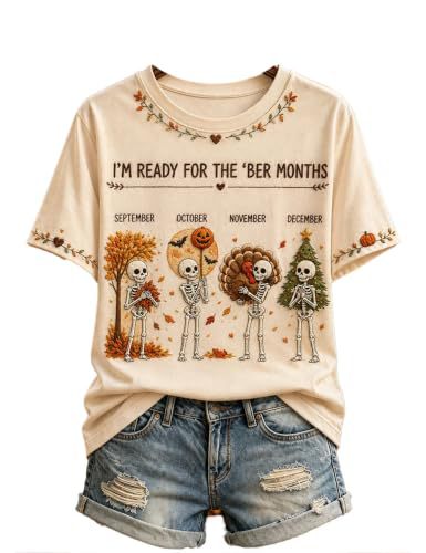 Olive Pumpkin Maple Leaf Print Short Sleeve T-Shirt