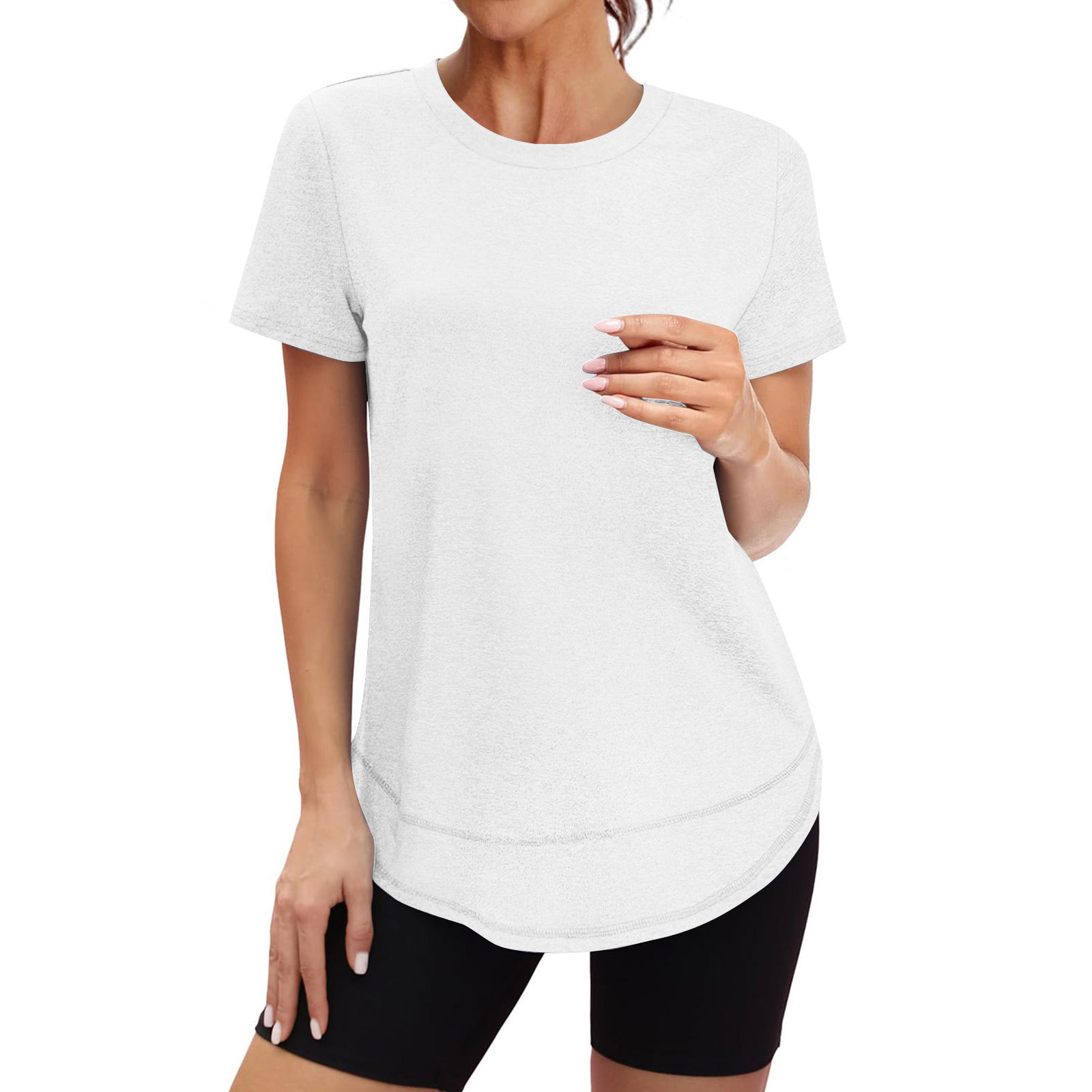Women's Casual Loose Short Sleeve Solid Crewneck Pullover T-Shirt