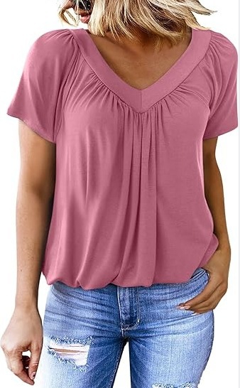 V-Neck Raglan Sleeve Ruched Casual T-Shirt