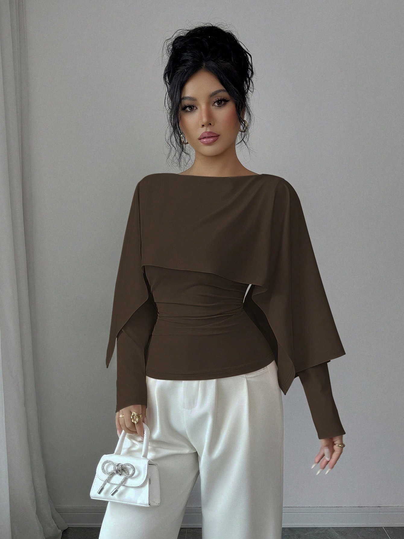 Women's Cape-Style Slimming Knit Top Crew Neck Long Sleeve