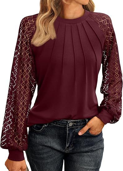 Women's Lace Trim Long Sleeve Knit Shirt