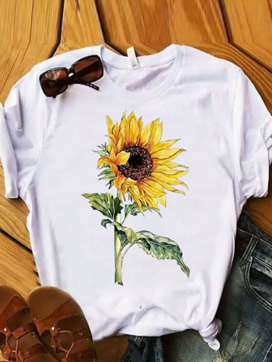 Women's Loose Fit Graphic Print Short Sleeve Crew Neck T-Shirt