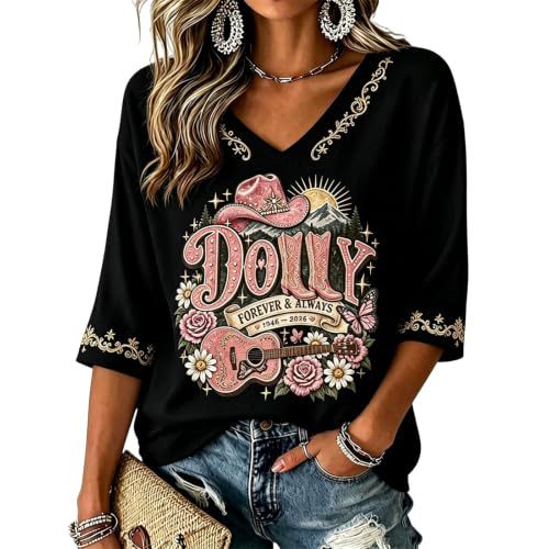 Summer Dolly Print V-Neck Half-Sleeve Women's Top