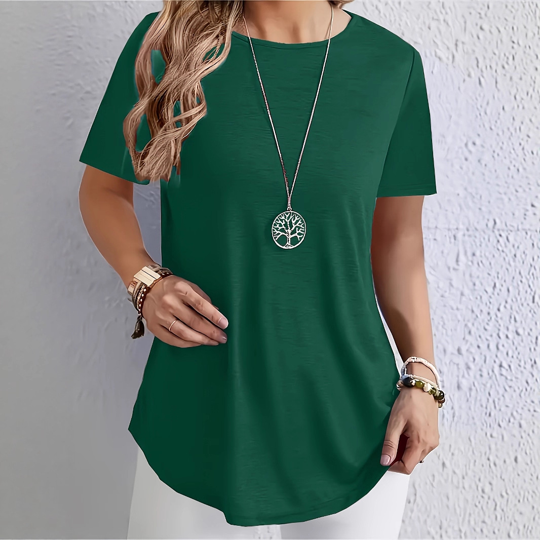 Women's Curved Hem Button Short Sleeve Top