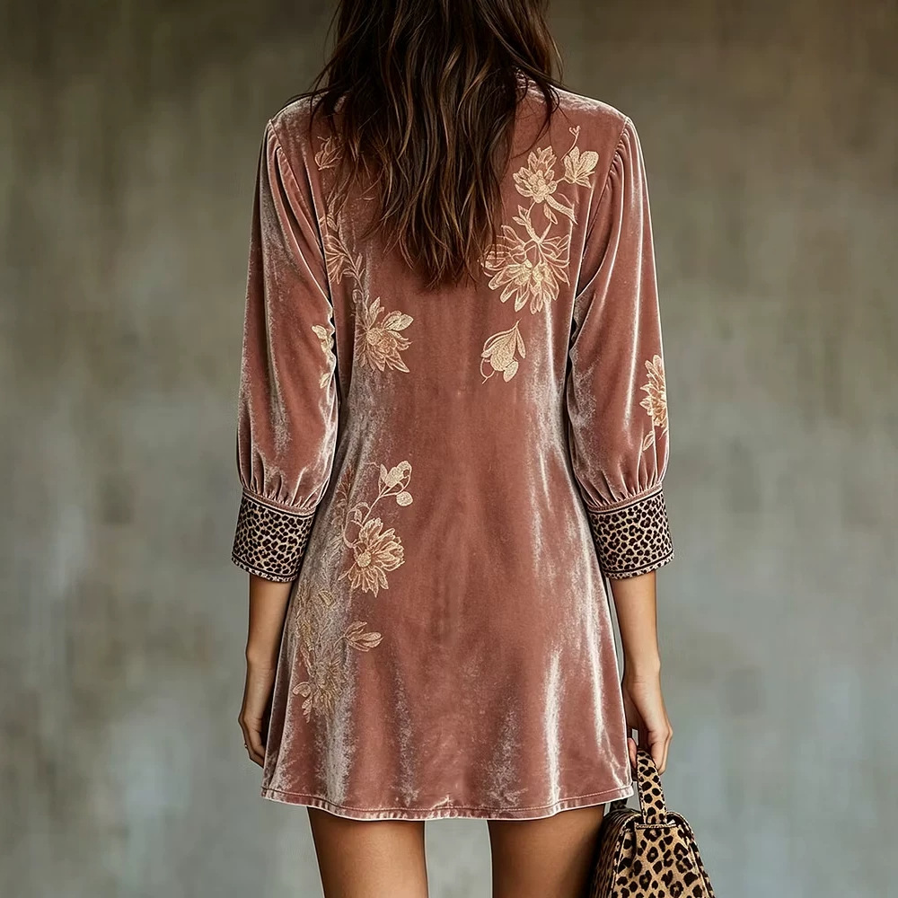 Women's Korean Velvet Print V-Neck Long-Sleeve T-Shirt