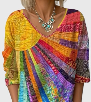 Women's V-Neck Long Sleeve Printed T-Shirt