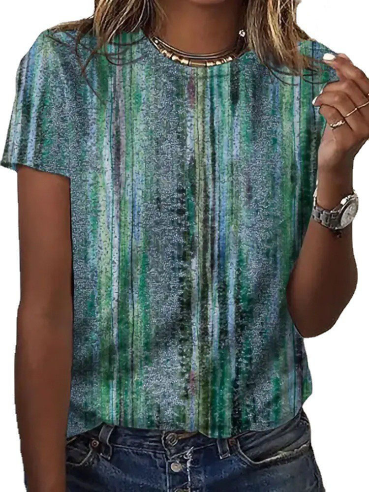 Women's Casual Crewneck Short Sleeve Digital Print T-Shirt