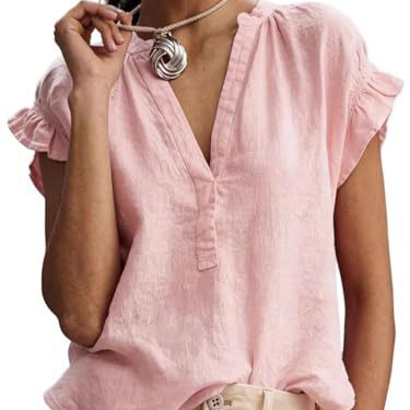 Floral & Solid Print V-Neck Short Sleeve Rolled Cuff Women's T-Shirt