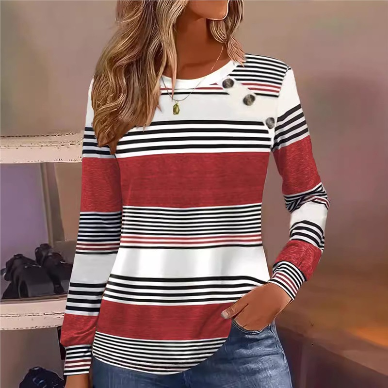 Striped Button-Front Long-Sleeve T-Shirt