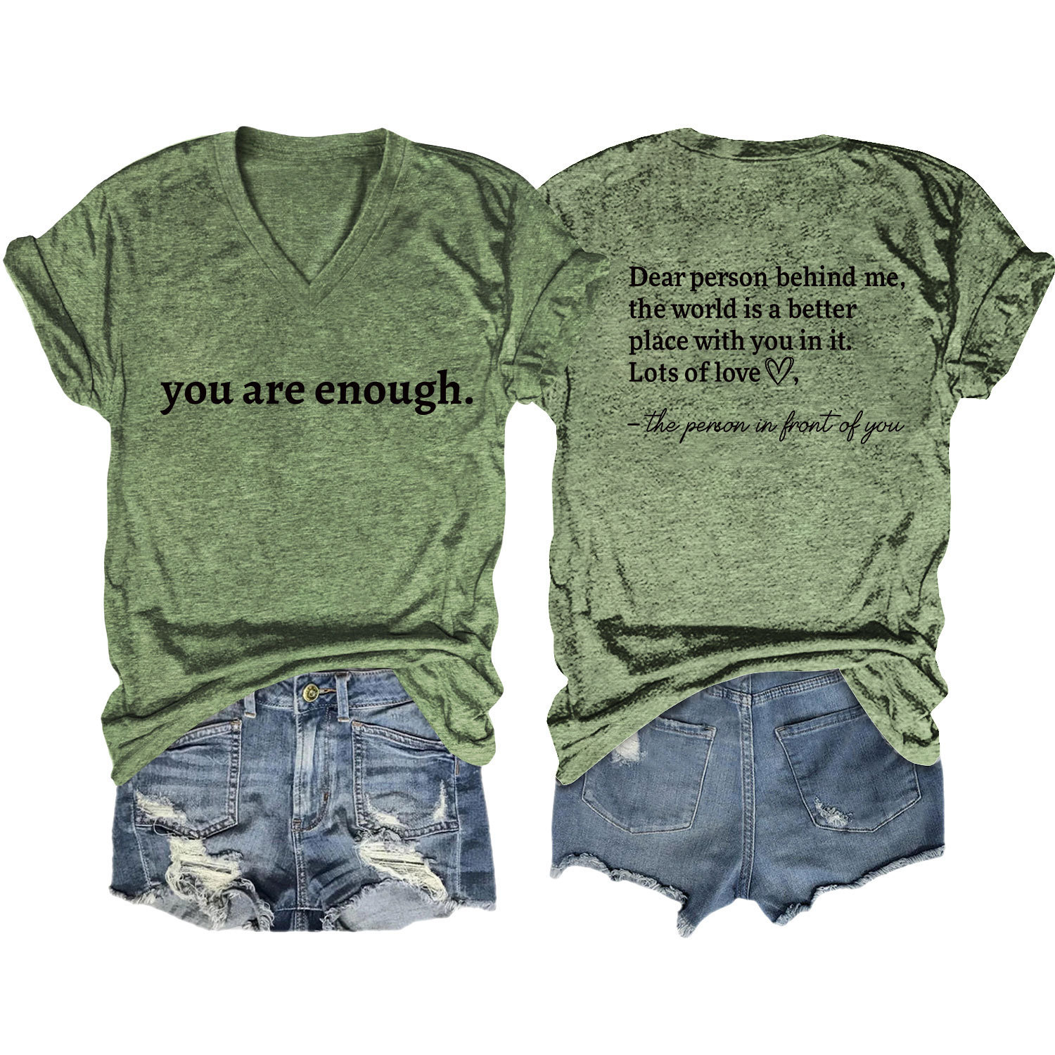 Women's Summer Heart Letter Print V-Neck Short Sleeve T-Shirt