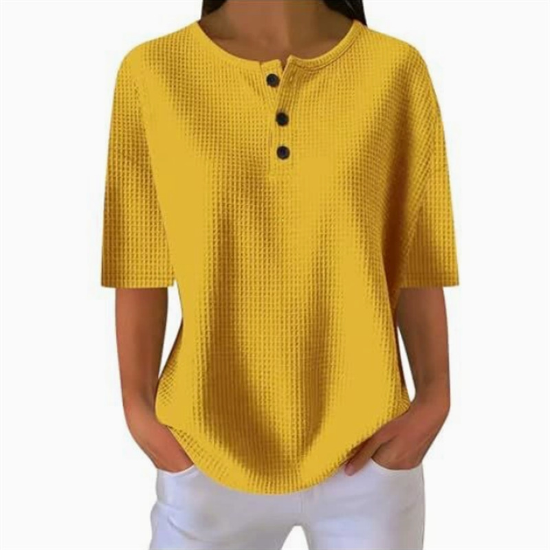 Waffle Knit Crewneck Short Sleeve Pullover Top