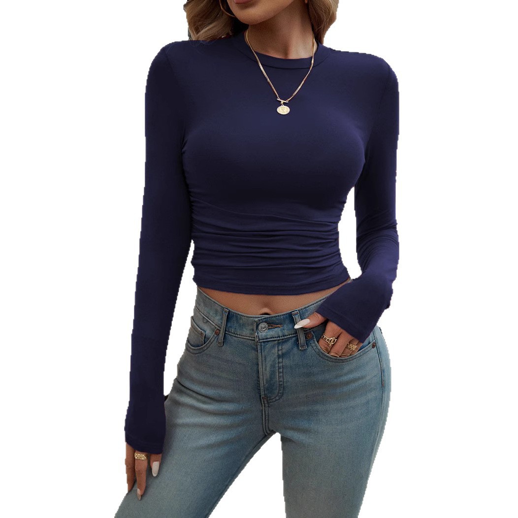 Women's Crewneck Long Sleeve Slim Fit Solid Color T-Shirt