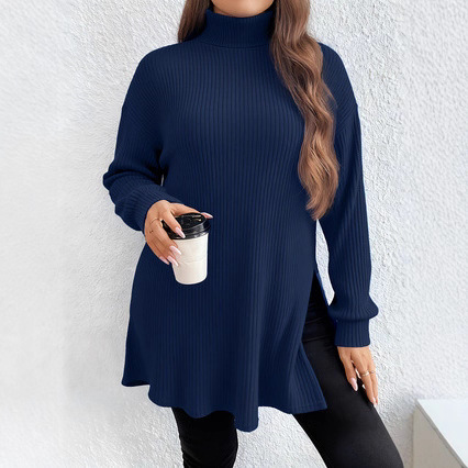 Irregular Split High Neck Plus Size Sweater Top