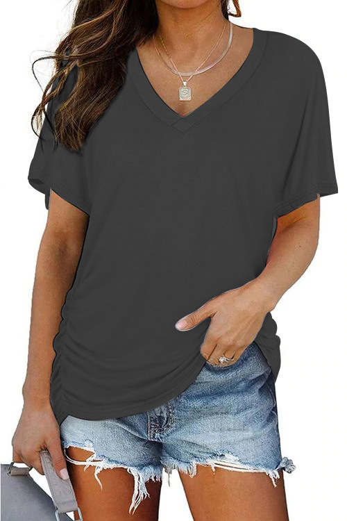 Women's V-Neck Short Sleeve Solid Color T-Shirt
