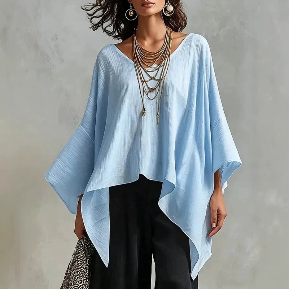Women's Loose V-Neck Asymmetrical Batwing Sleeve Top Casual Vacation