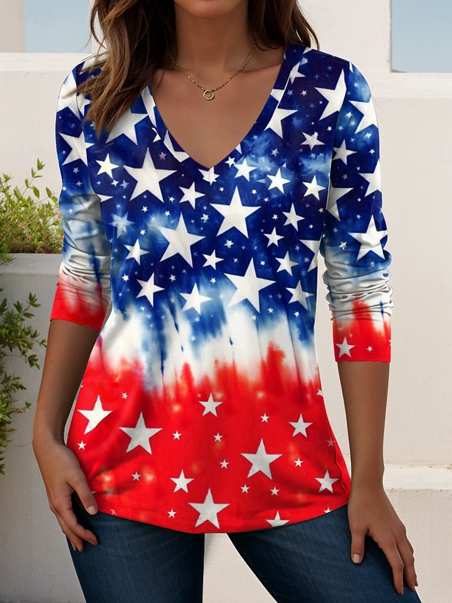 Cross Flag Freedom Print V-Neck Short Sleeve Women's T-Shirt