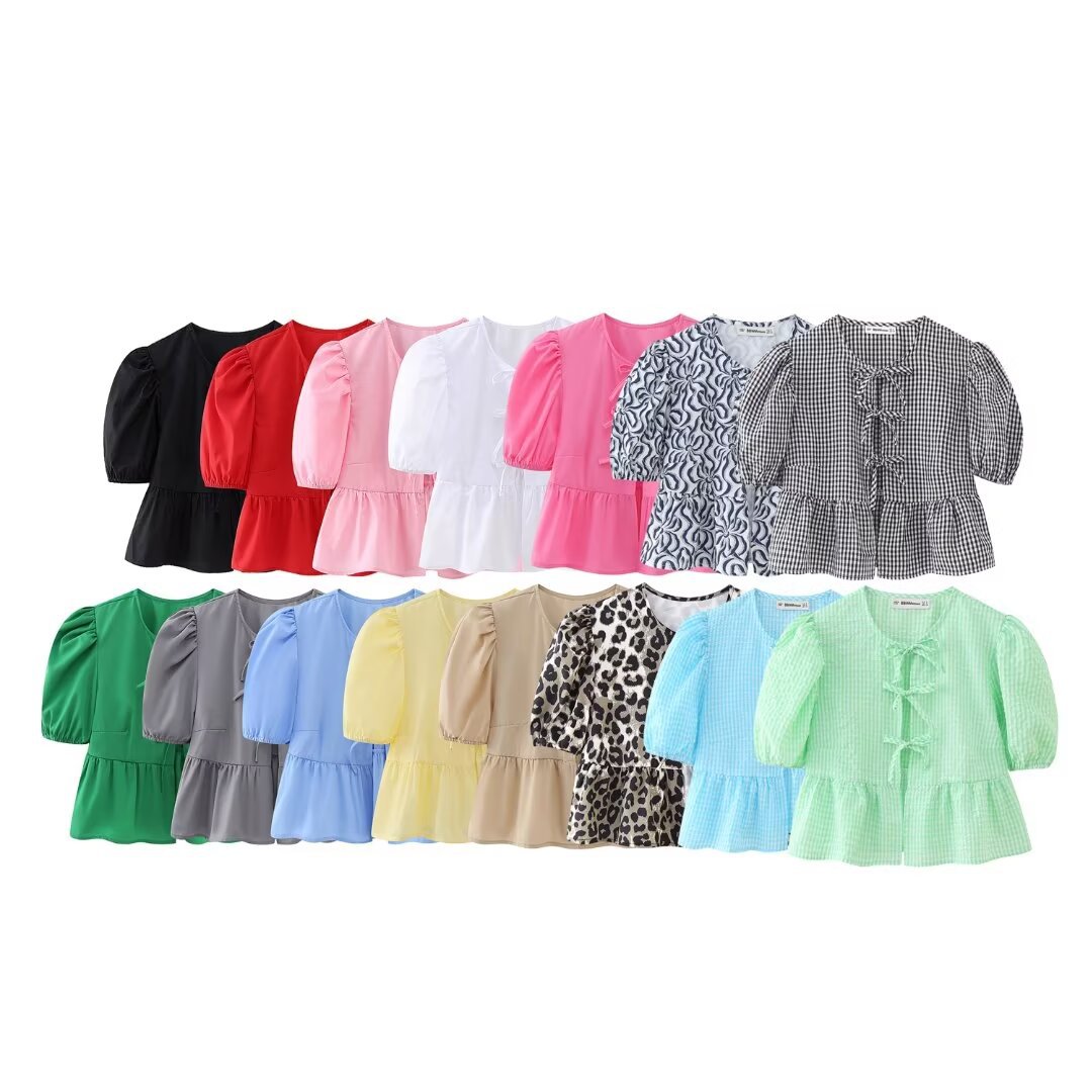 Women's Tie-Front Puff Sleeve Top