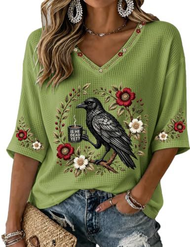Bird & Crow Floral Print V-Neck Half-Sleeve T-Shirt