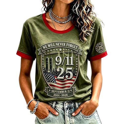 911 Twin Towers Ribbon Flag Print Short Sleeve T-Shirt