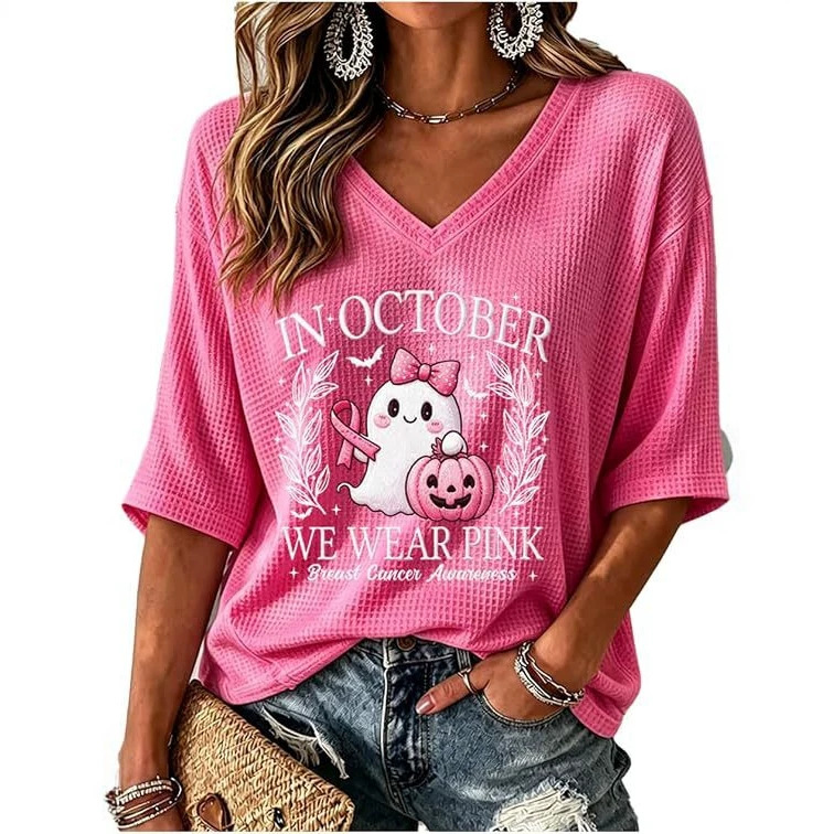 Halloween Ghost Print V-Neck Half-Sleeve Women's T-Shirt