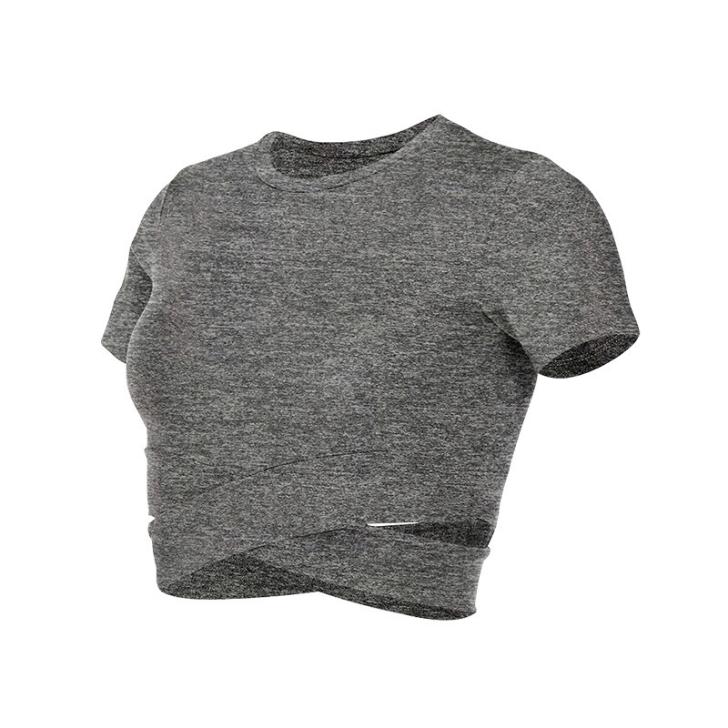 Women's Slim Fit Cross Strap Crop Top Short Sleeve Yoga Shirt