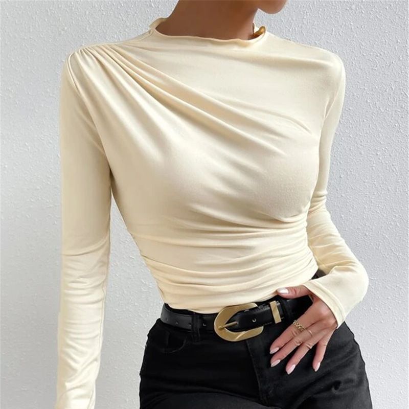 Women's Solid Color Slim Fit Ruched Long Sleeve T-Shirt