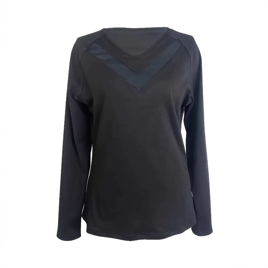 V-Neck Lace-Trim Slim Fit Long Sleeve Top