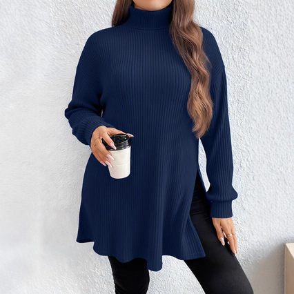 Irregular Split High Neck Plus Size Sweater Top