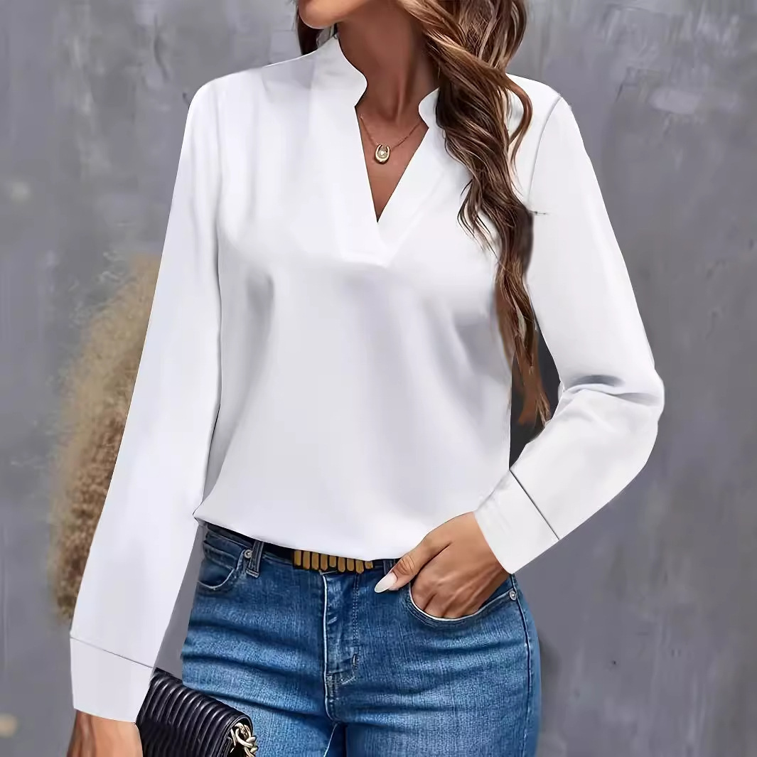 Women's Solid V-Neck Loose Casual Shirt Top