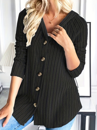 Button Waist Long Sleeve Hooded Top