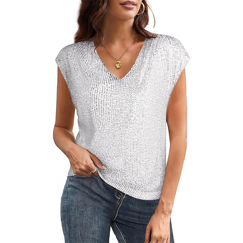 Women's Sexy V-Neck Sequin Shimmer Party Tank Top