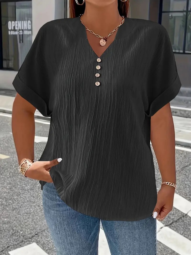 Plus Size V-Neck Short Sleeve Top