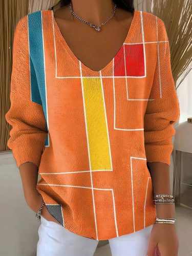 Dinosaur Floral Plaid V-Neck Long-Sleeve T-Shirt