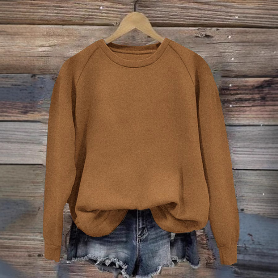 Women's Solid Crewneck Long Sleeve Loose Fit T-Shirt Top