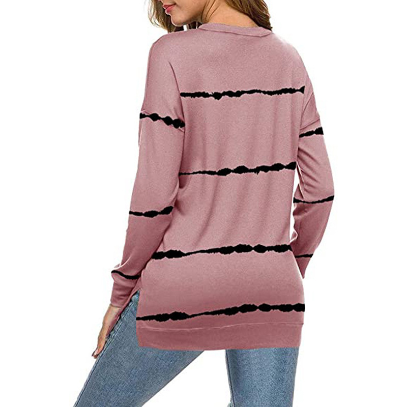 Women's Loose Striped Print Long Sleeve Cotton Sweatshirt