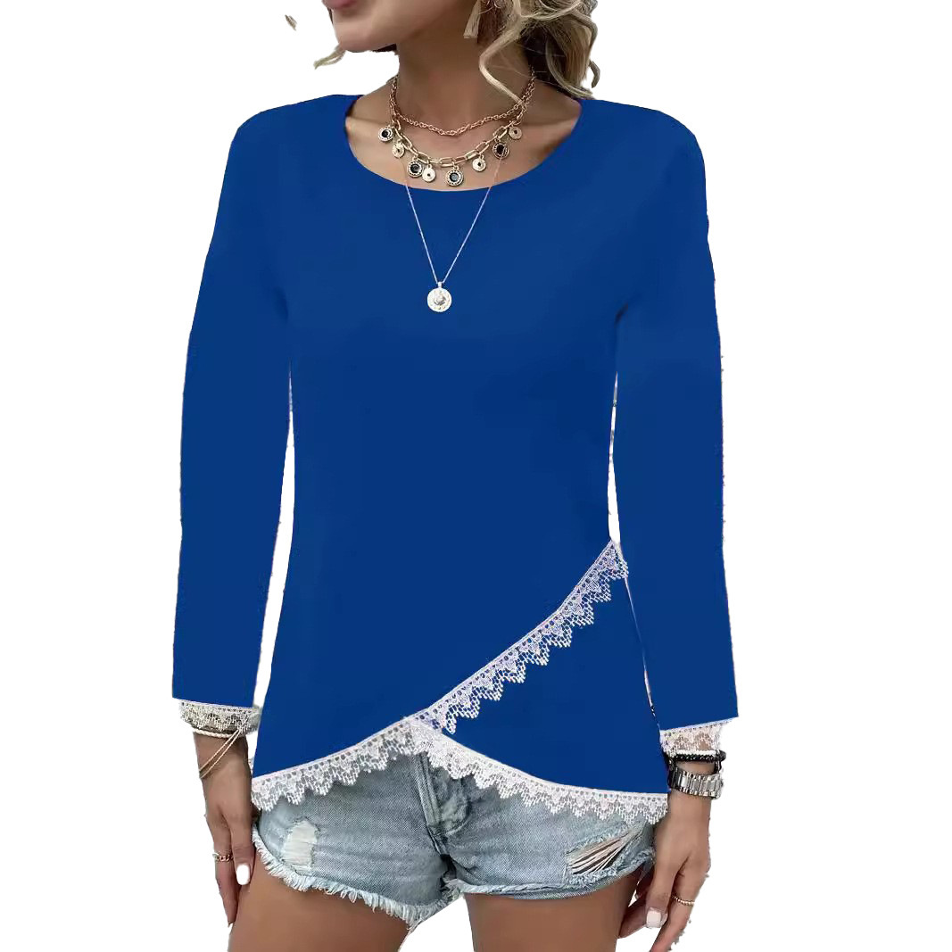 Lace-Trim Long-Sleeve Casual Top