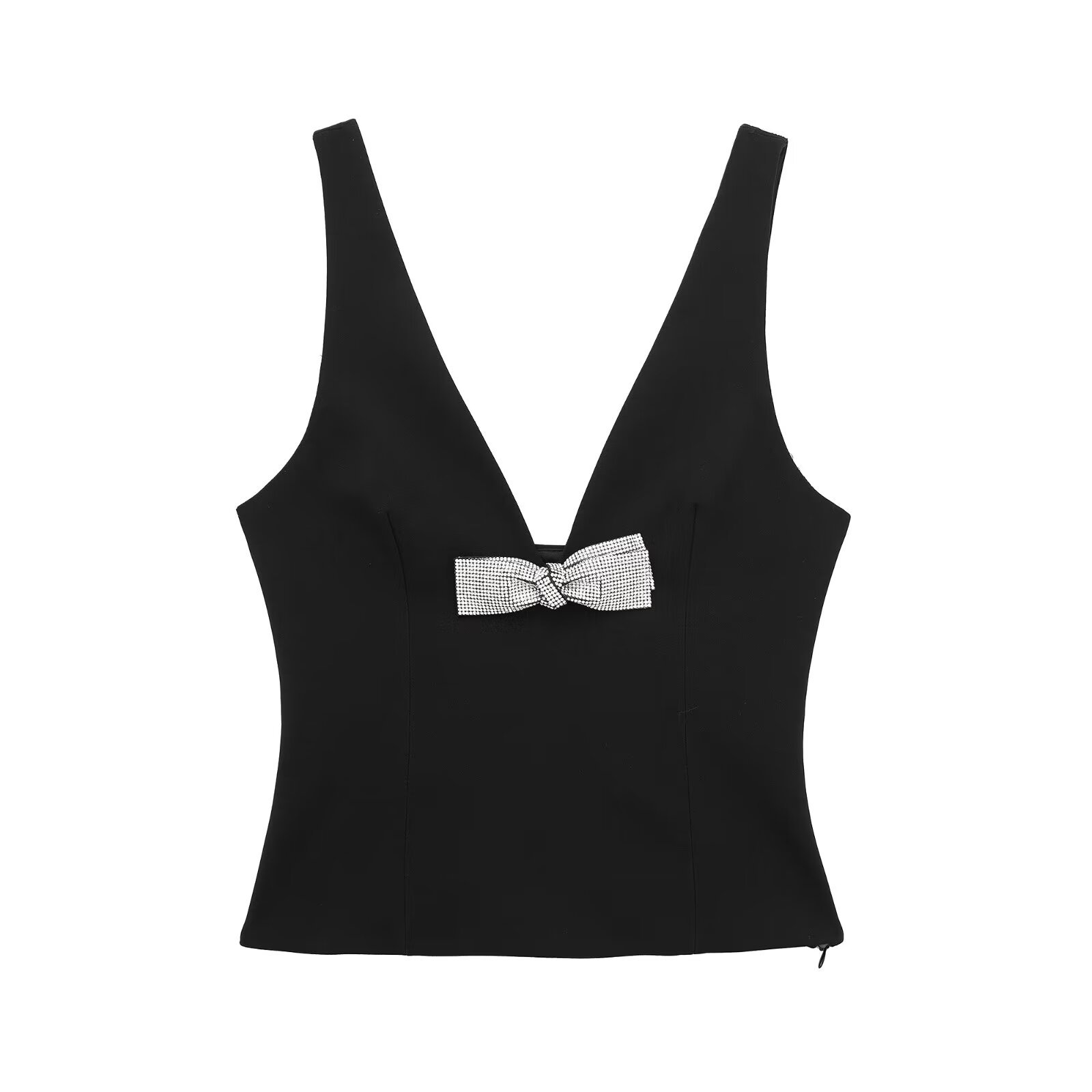 Women's Sleeveless V-Neck Bow Embroidered Top