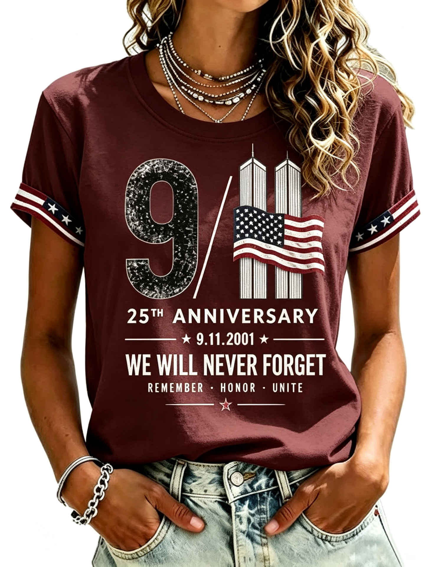 Women's Summer 911 Twin Towers 3D Print Short Sleeve T-Shirt