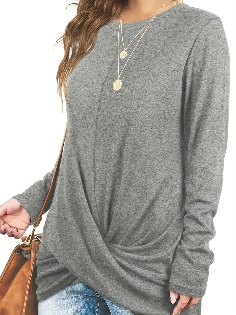 Women's Plus Size Twist Knot Long Sleeve Top