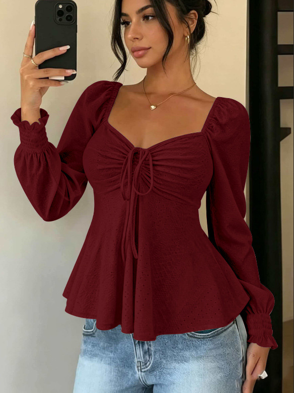 V-Neck Drawstring Ruched Short Sleeve Solid Color Top