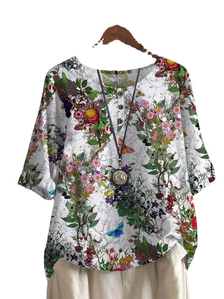 Women's Loose Butterfly Print Casual Top